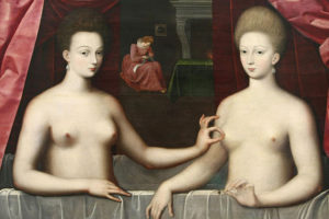 Gabrielle d’Estrées und eine ihrer Schwestern, Schule von Fontainebleau, Louvre, Paris